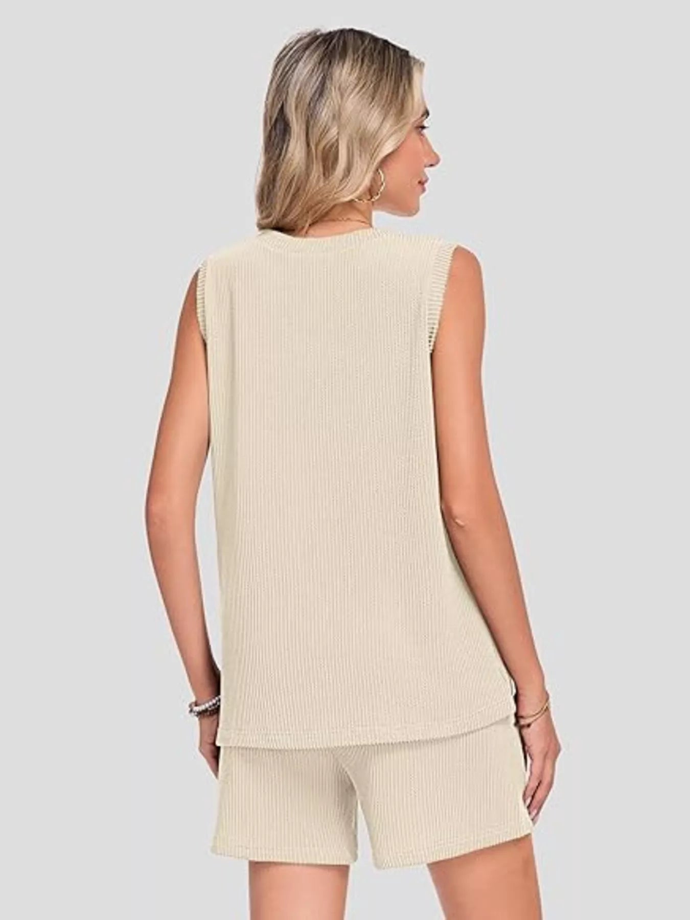 Casual Ribbed Knit Sleeveless Top and Shorts Set