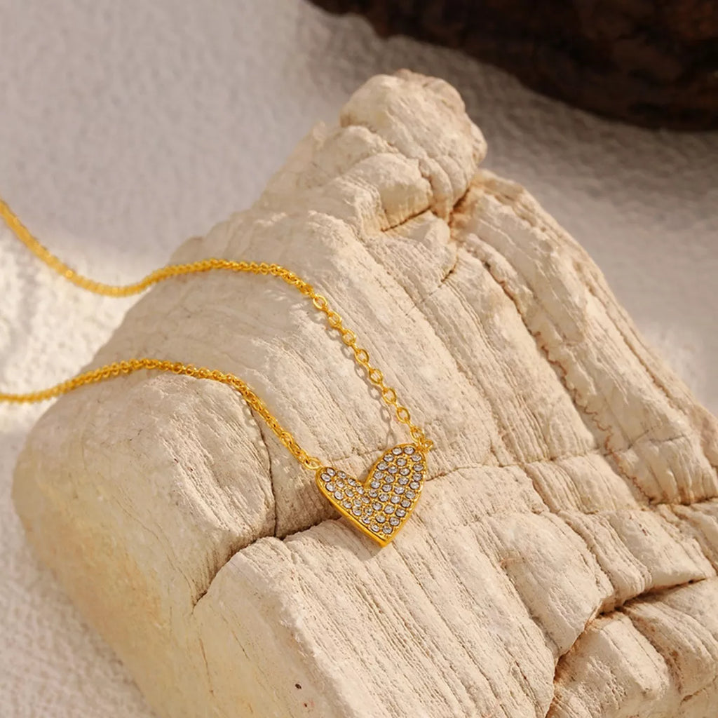 18K Gold-Plated Rhinestone Heart Necklace