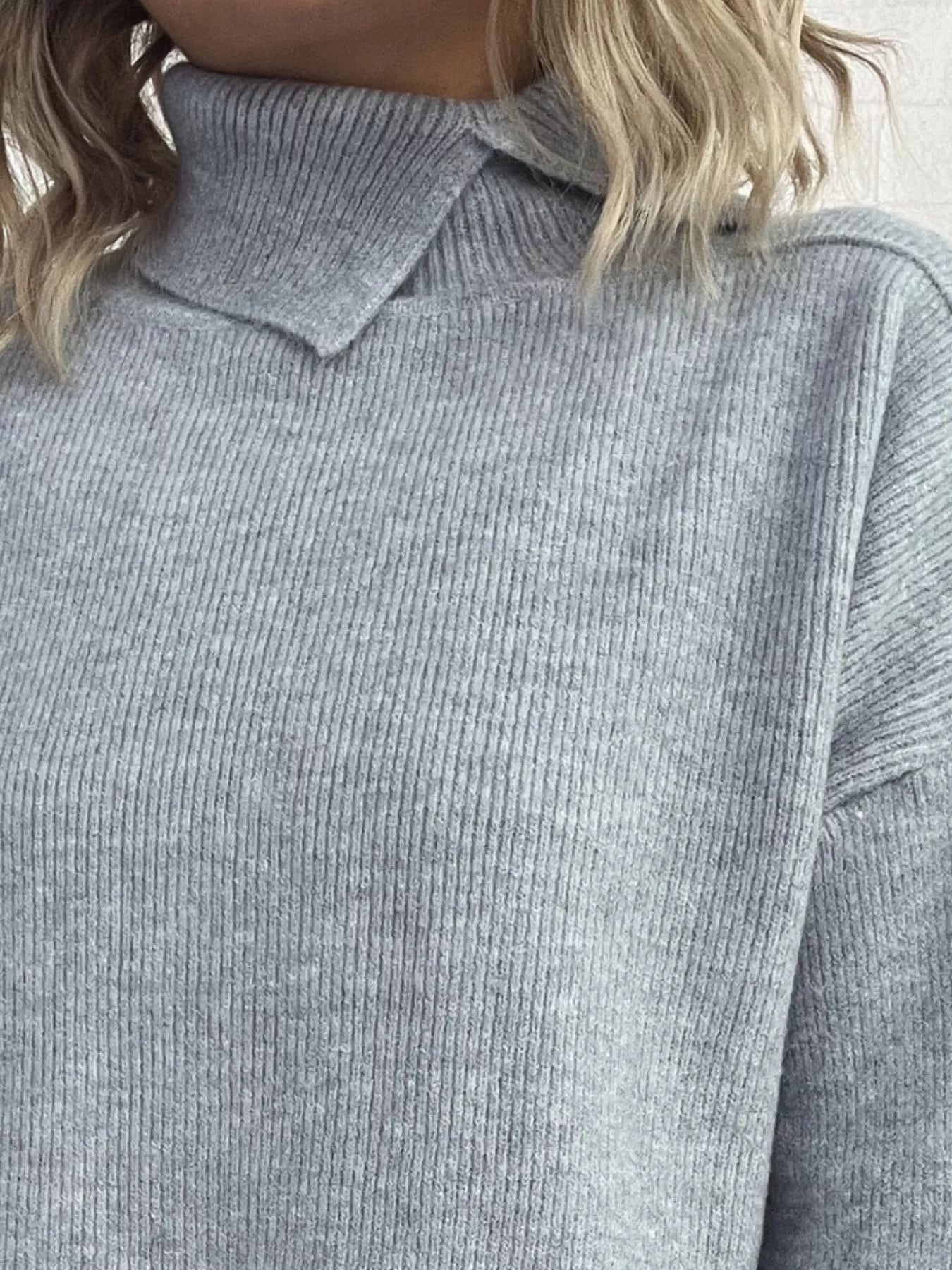 Slit Turtleneck Long Sleeve Sweater