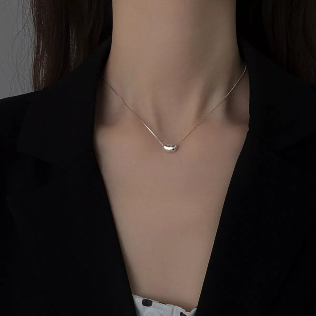 925 Sterling Silver Bean Pendant Necklace