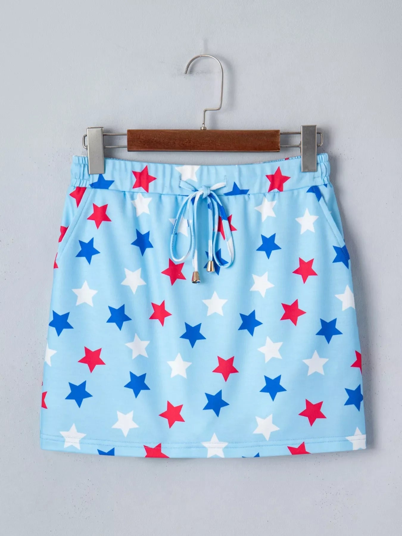 Patriotic Star Printed Beaded Drawstring Mini Skort