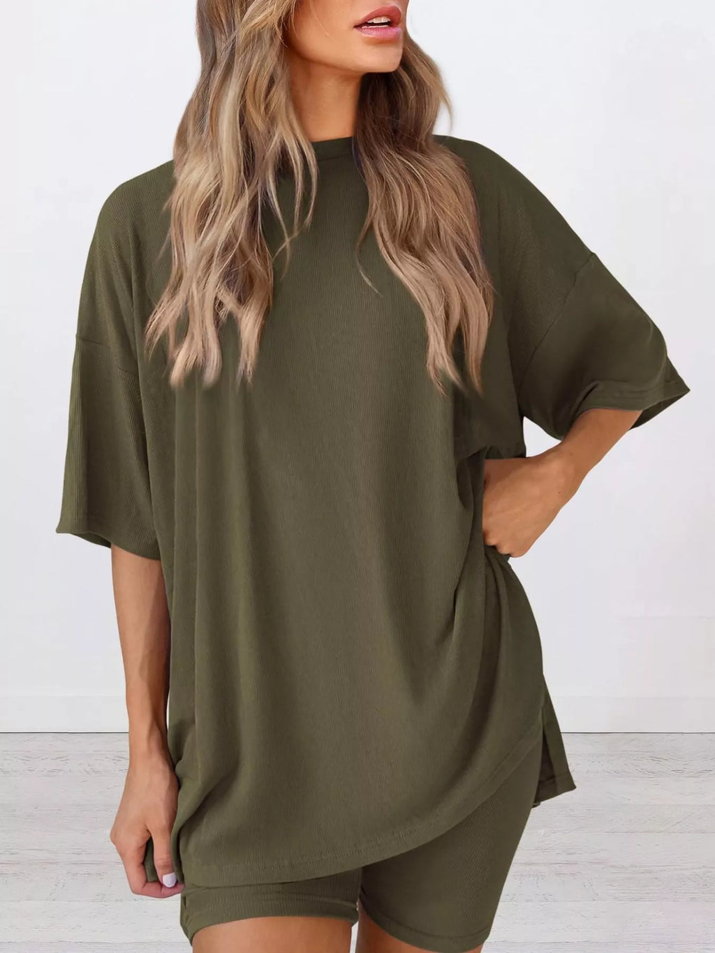 Full Size Half Sleeve T-Shirt and Shorts Set Plus Size