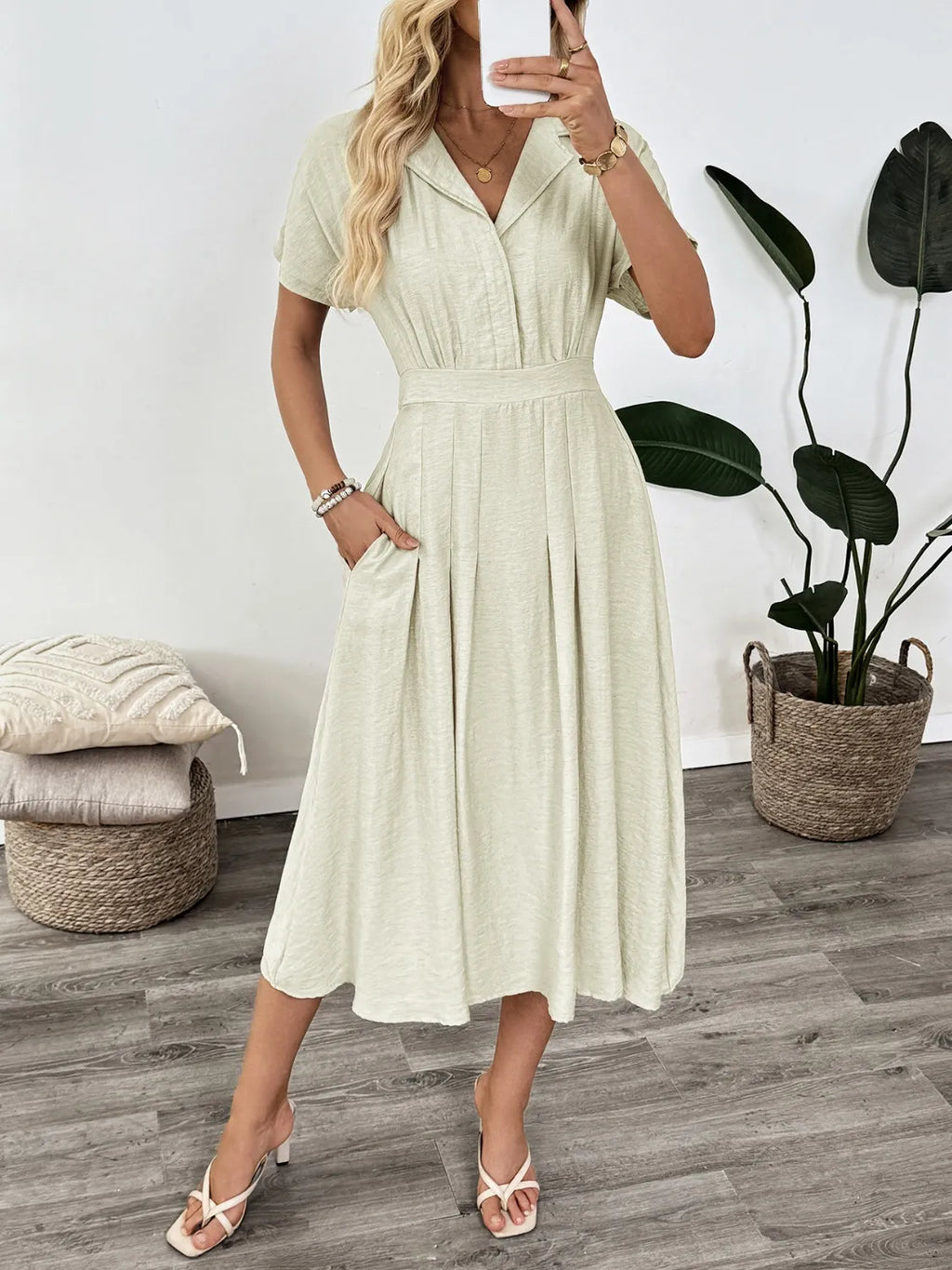 Short Sleeve Midi Dress with Pockets