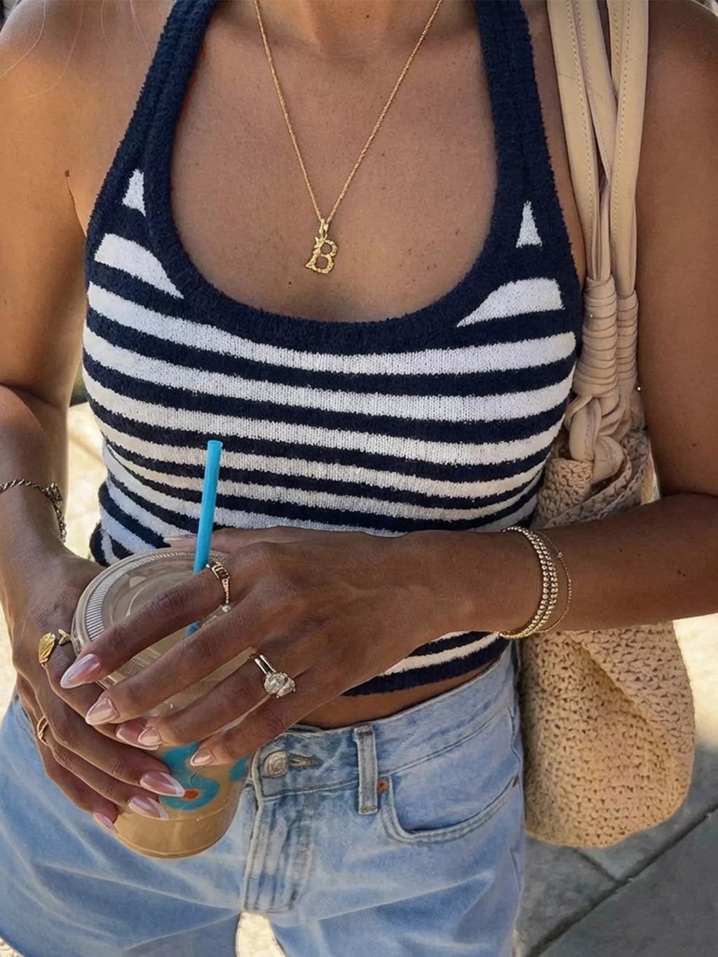 Striped Halter Neck Cami