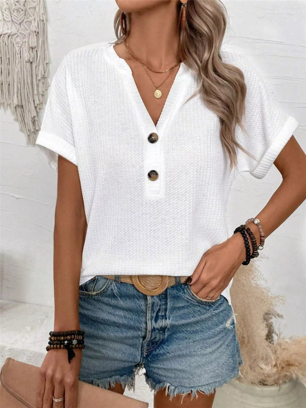 Short Sleeve Waffle Knit T-Shirt
