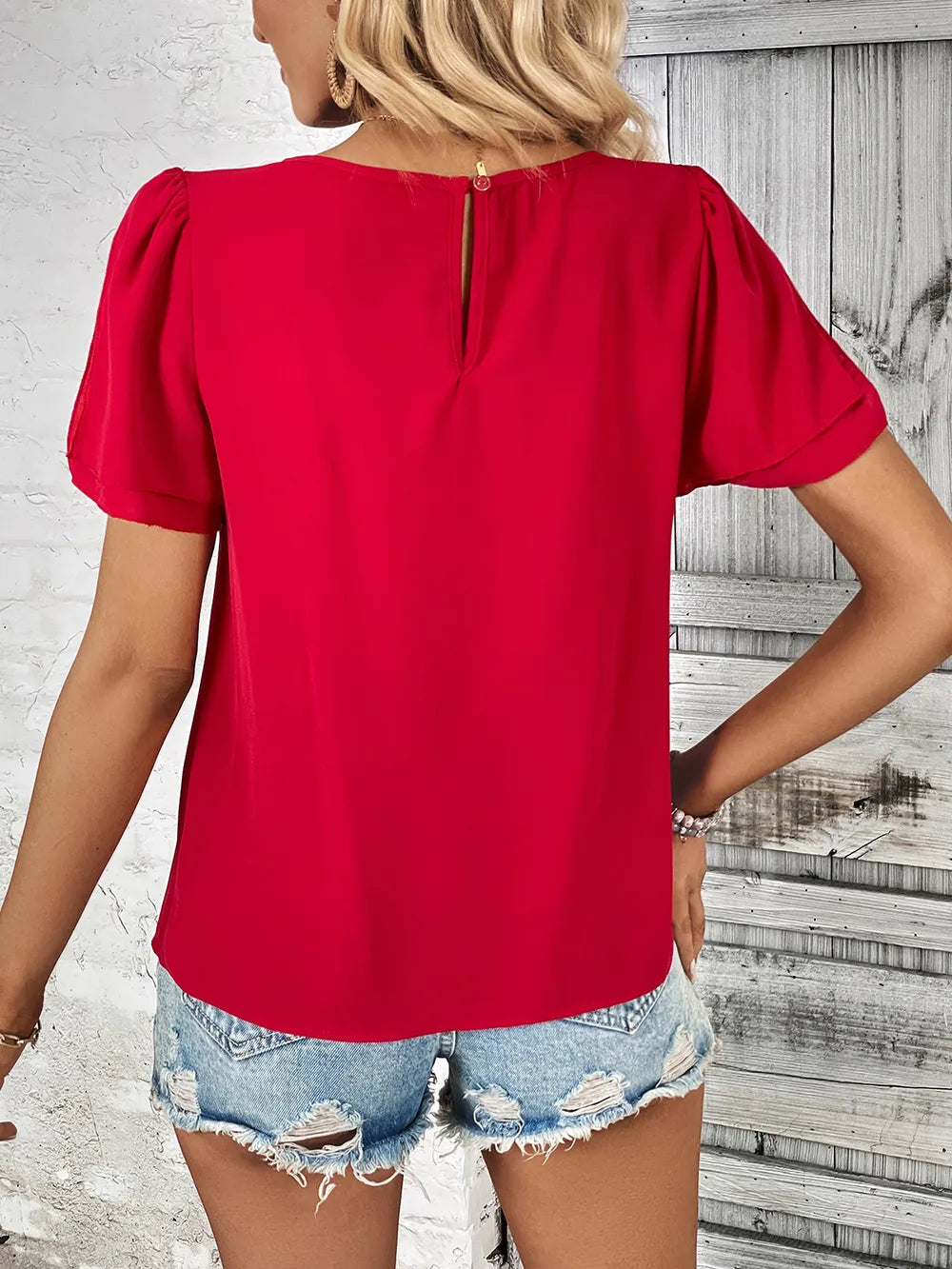 Perfee Round Neck Slit Short Sleeve Top