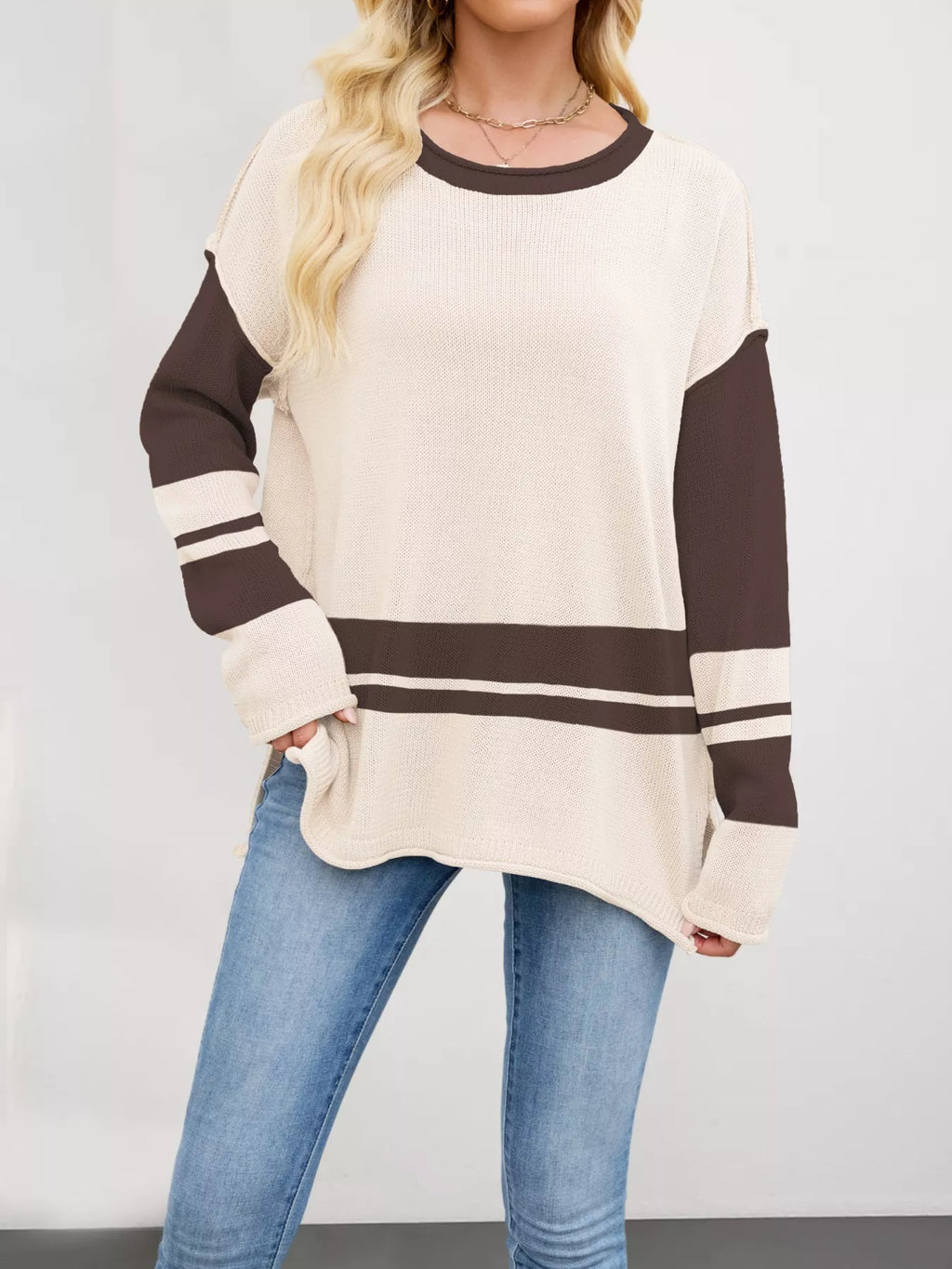 Color Block Side Slit Sweater