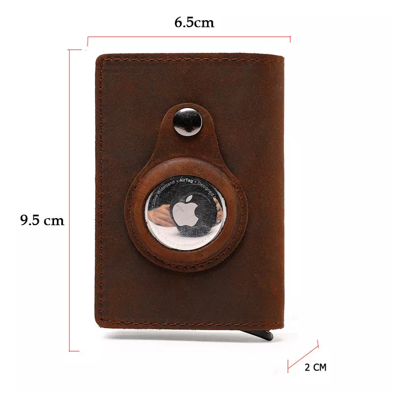 👜✨ Genuine Leather Men's Wallet with Apple AirTag Case — Multi-Card Holder & Money Clip ✨👜