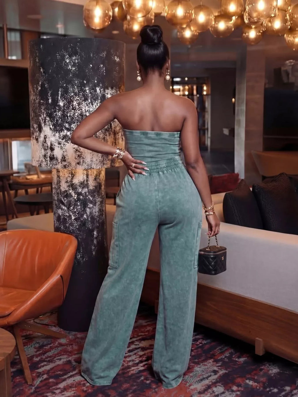 Drawstring Strapless Wide-Leg Jumpsuit