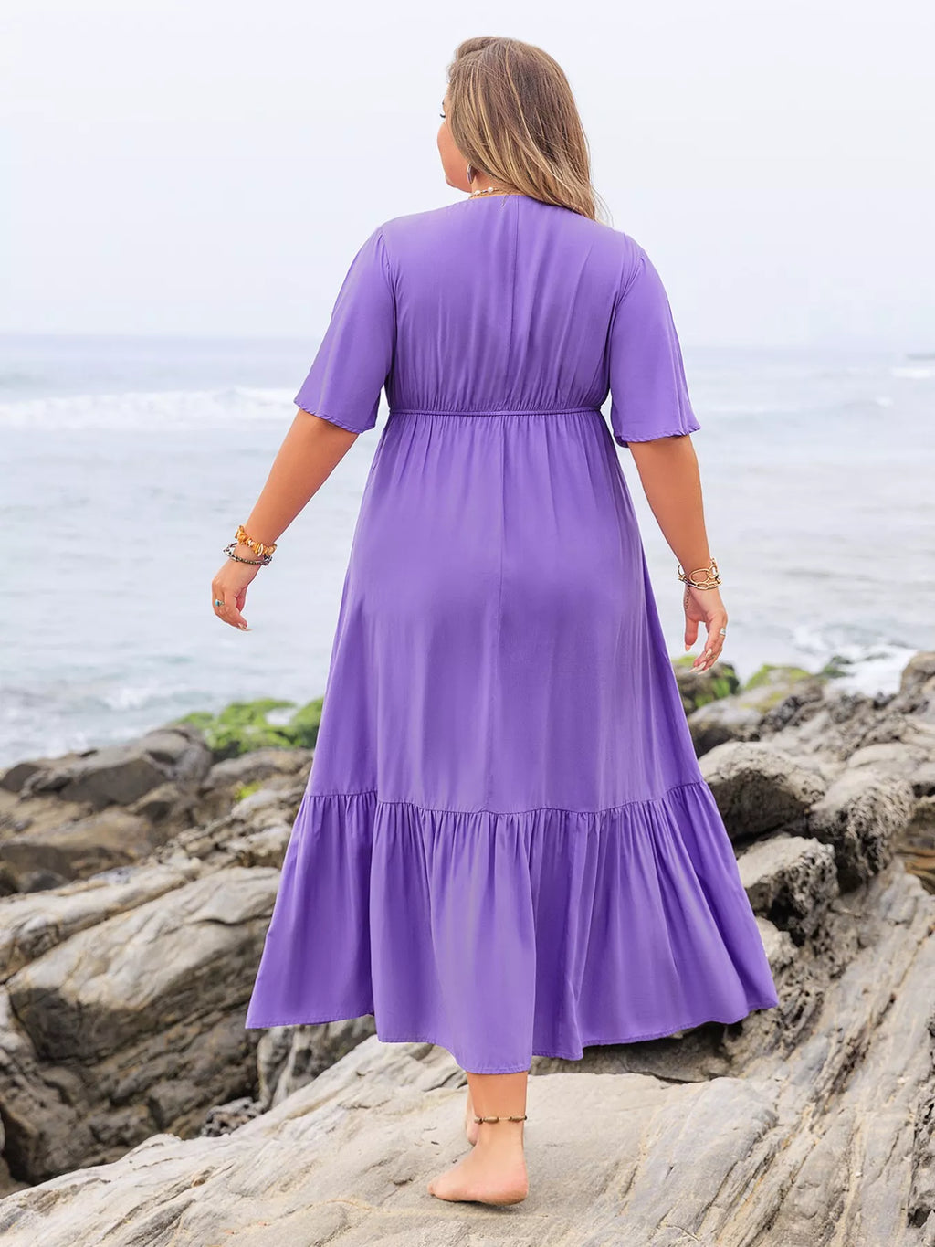 Plus Size Flutter Sleeve Tiered Maxi Dress