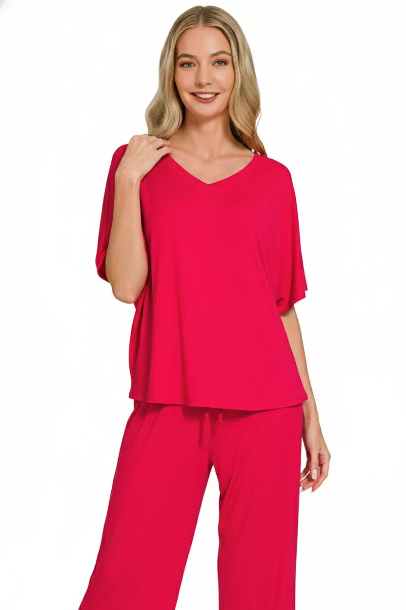 Zenana V-neck Oversized Top & Pants Set