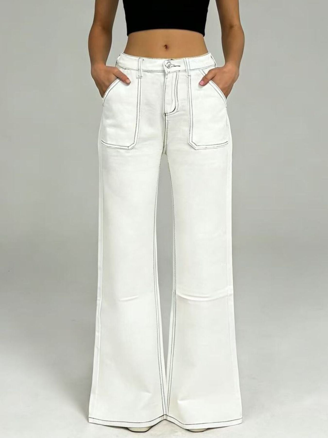 Wide Leg Contrast Stitching Jeans