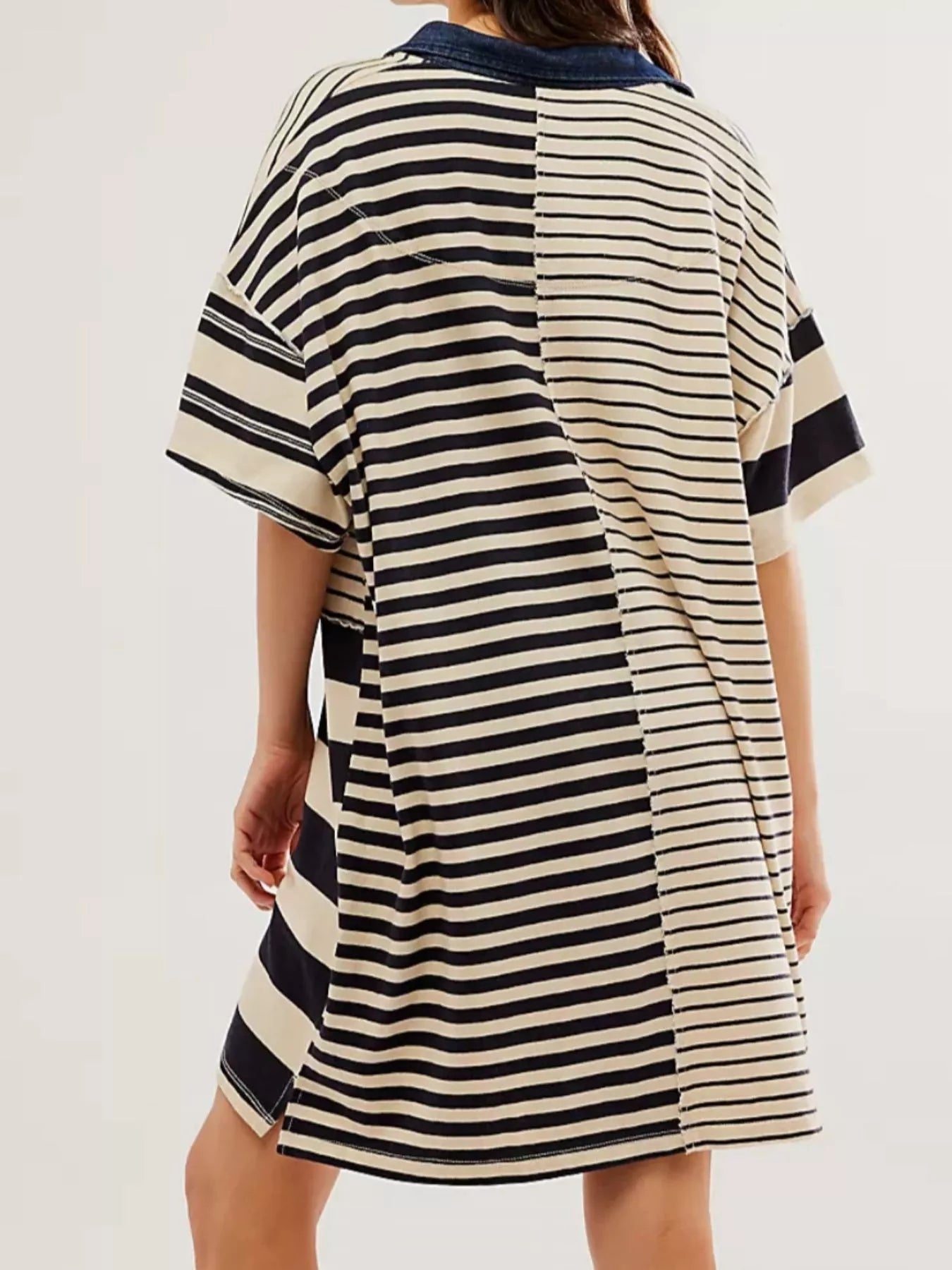 Striped Oversized Half Button Shirt Dress