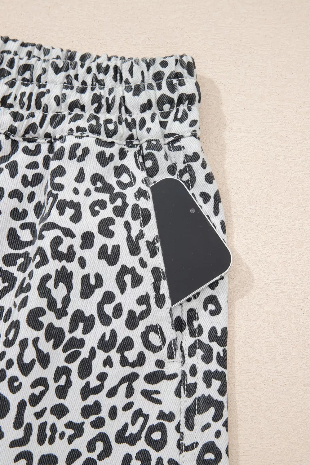 Leopard Print Tassel Drawstring Casual Denim Skort
