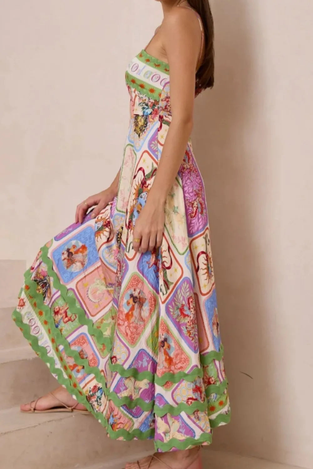 Smocked Printed Square Neck Cami Dress