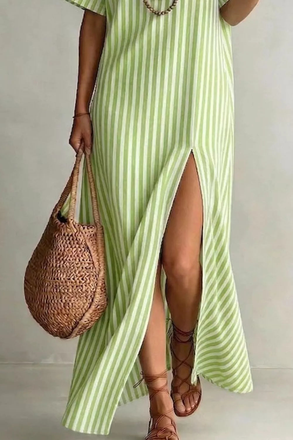 Striped High Slit Maxi Dress
