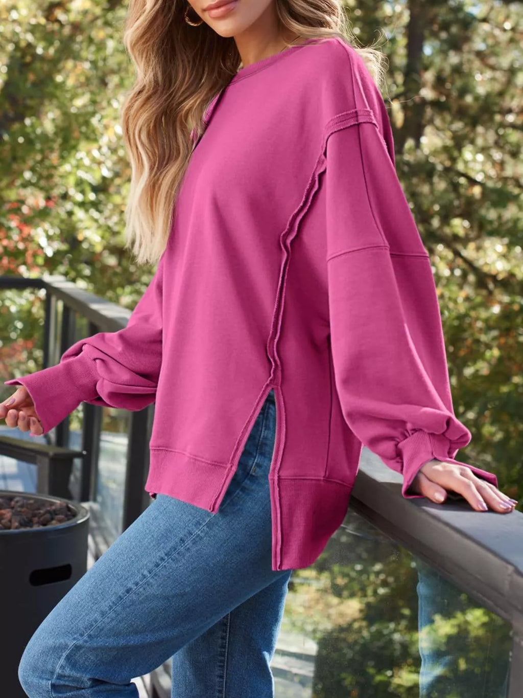 Side Slit Long Sleeve Oversized Sweatshirt