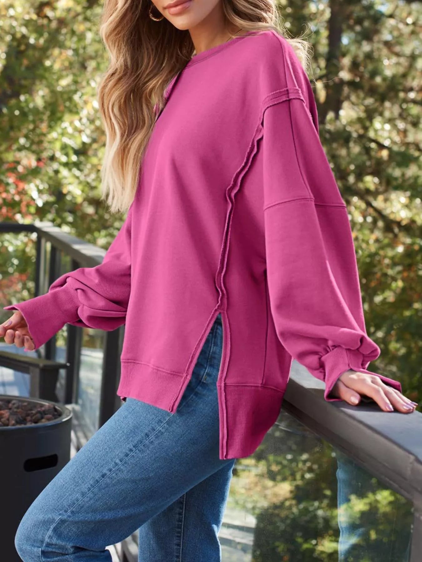 Side Slit Long Sleeve Oversized Sweatshirt