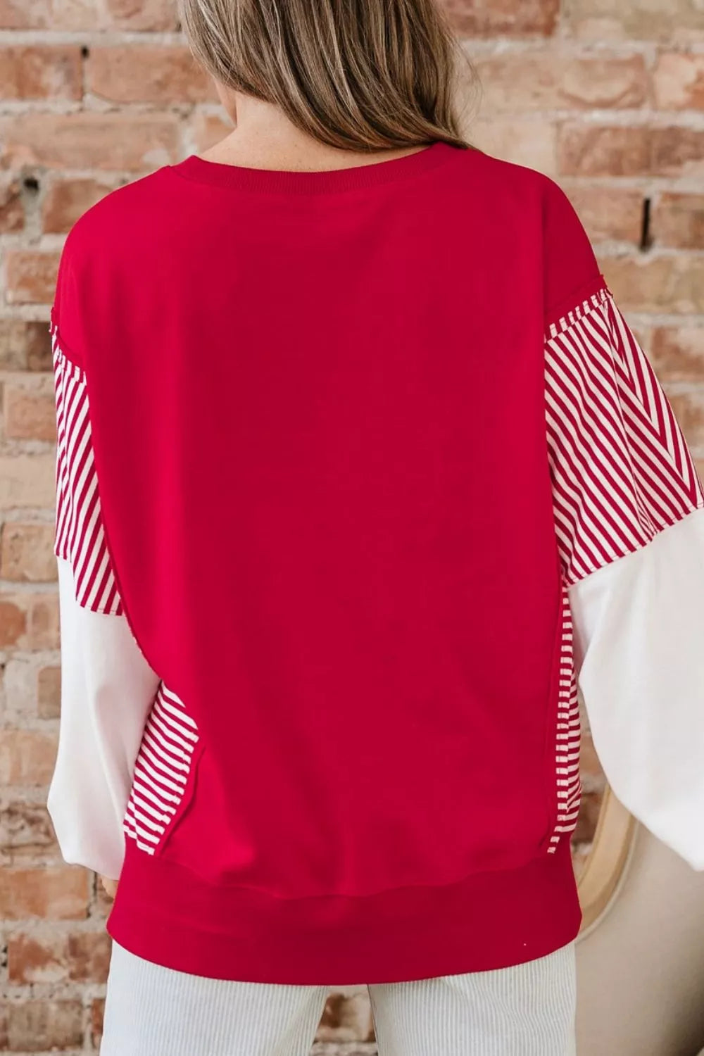 Valentines Day Sequin Heart Striped Color Block Patchwork Sweatshirt