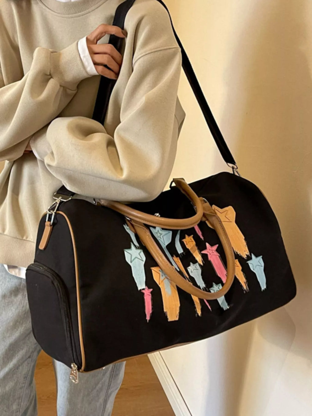 Canvas Duffle Bag with Shooting Star Print