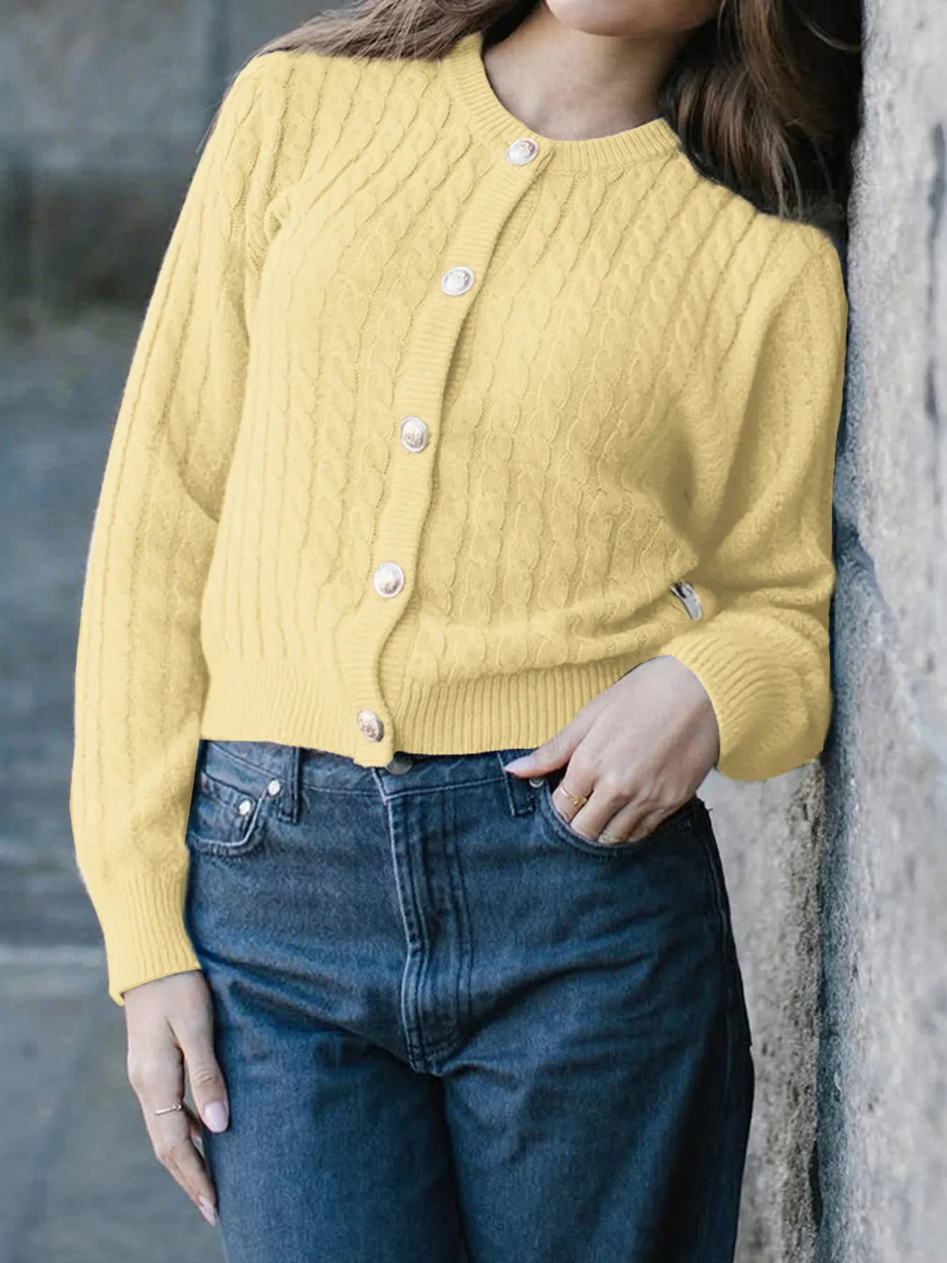 Cable Knit Button-Up Cardigan