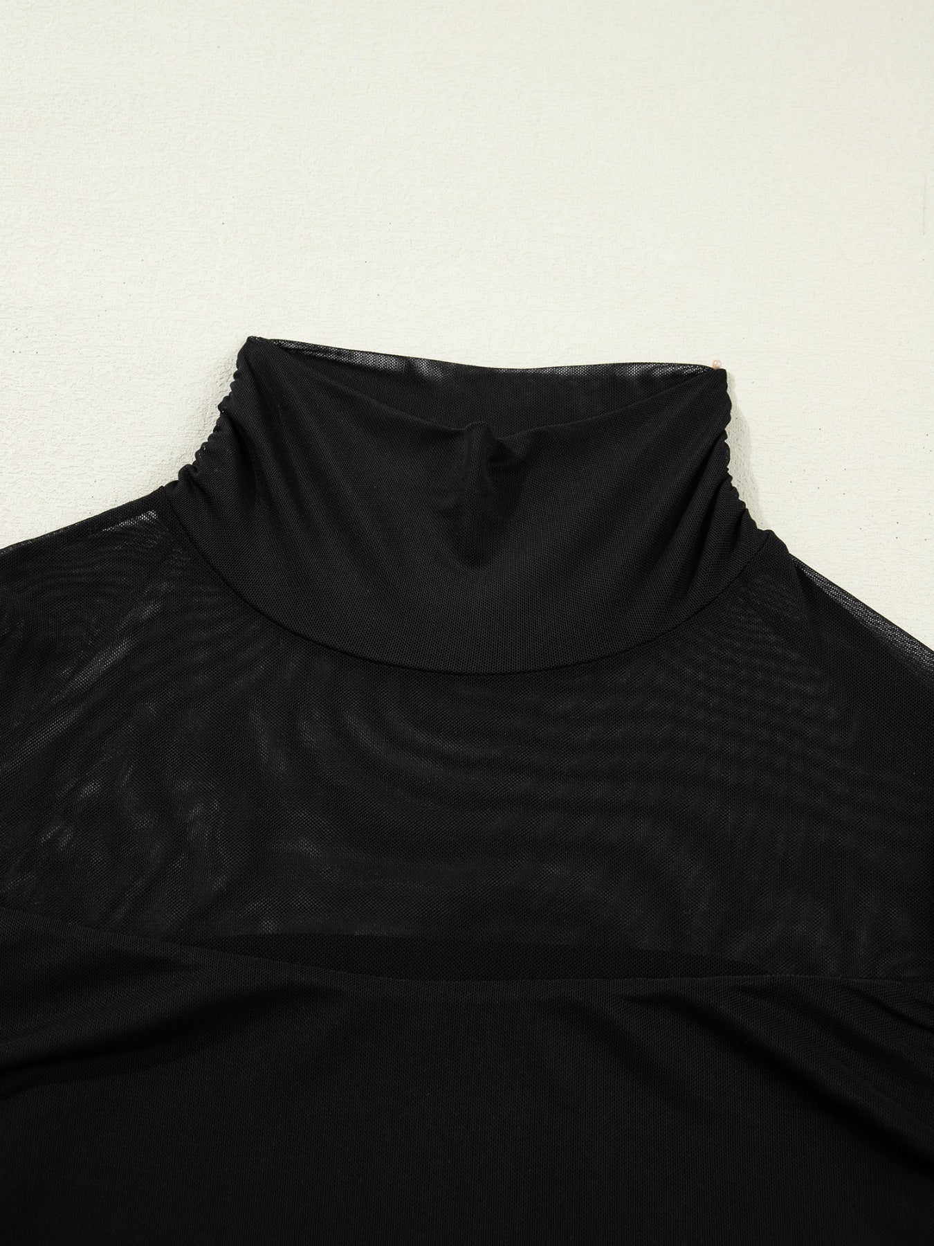 Sheer Mesh Patchwork High Neck Long Sleeve Top