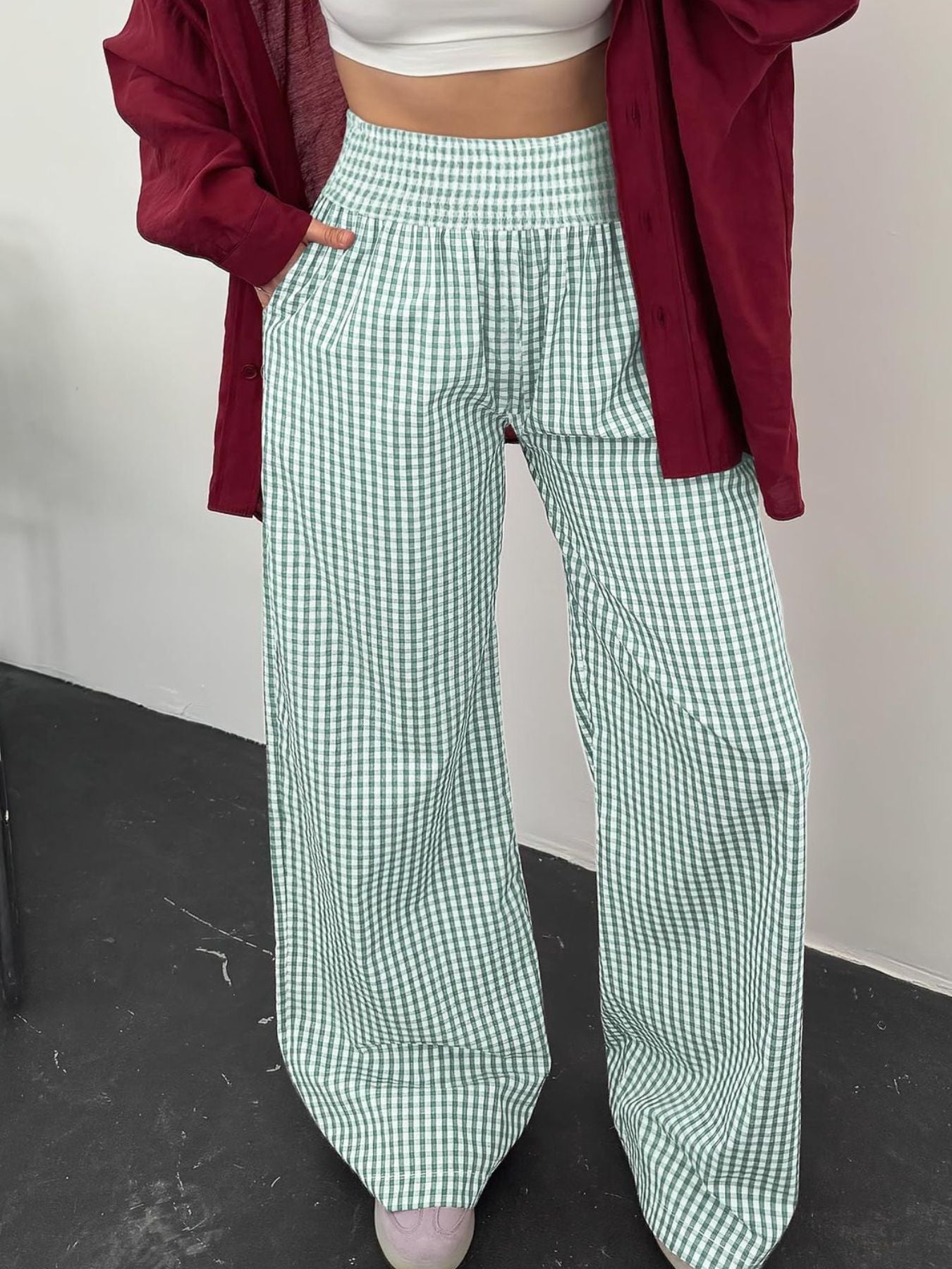 Gingham High Waist Wide Leg Pants