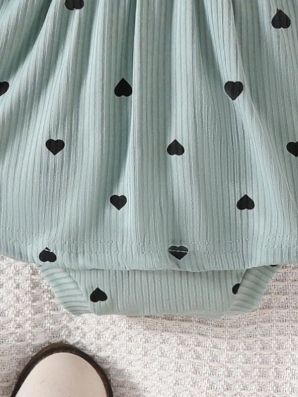 Children's Heart Print Ruffle Trim Bodysuit Dress with Headband