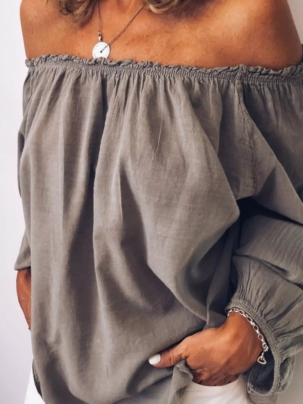 Off-Shoulder Frill Trim Blouse