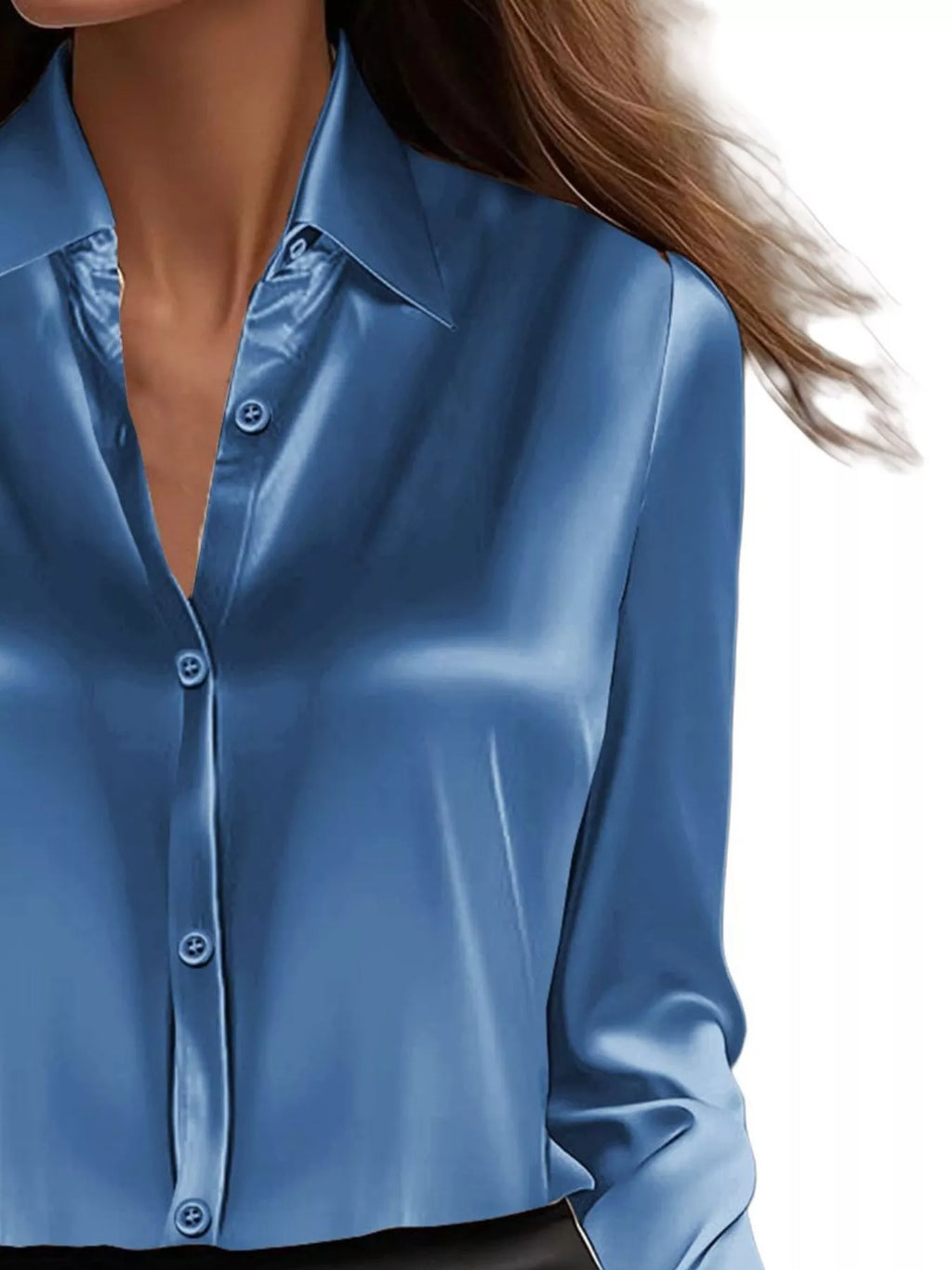 Full Size Button Down Collared Neck Long Sleeve Shirt Plus Size