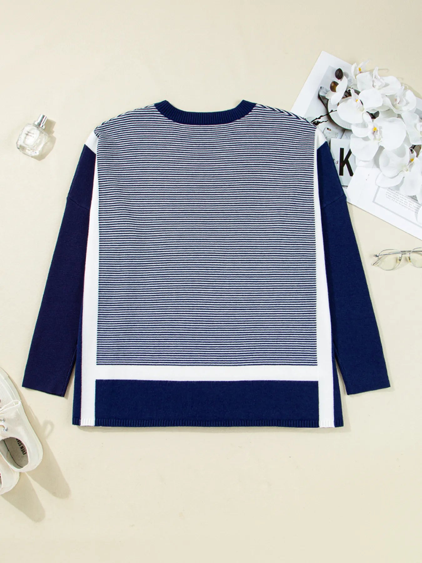 Stripe Dolman Oversize Tunic Sweater