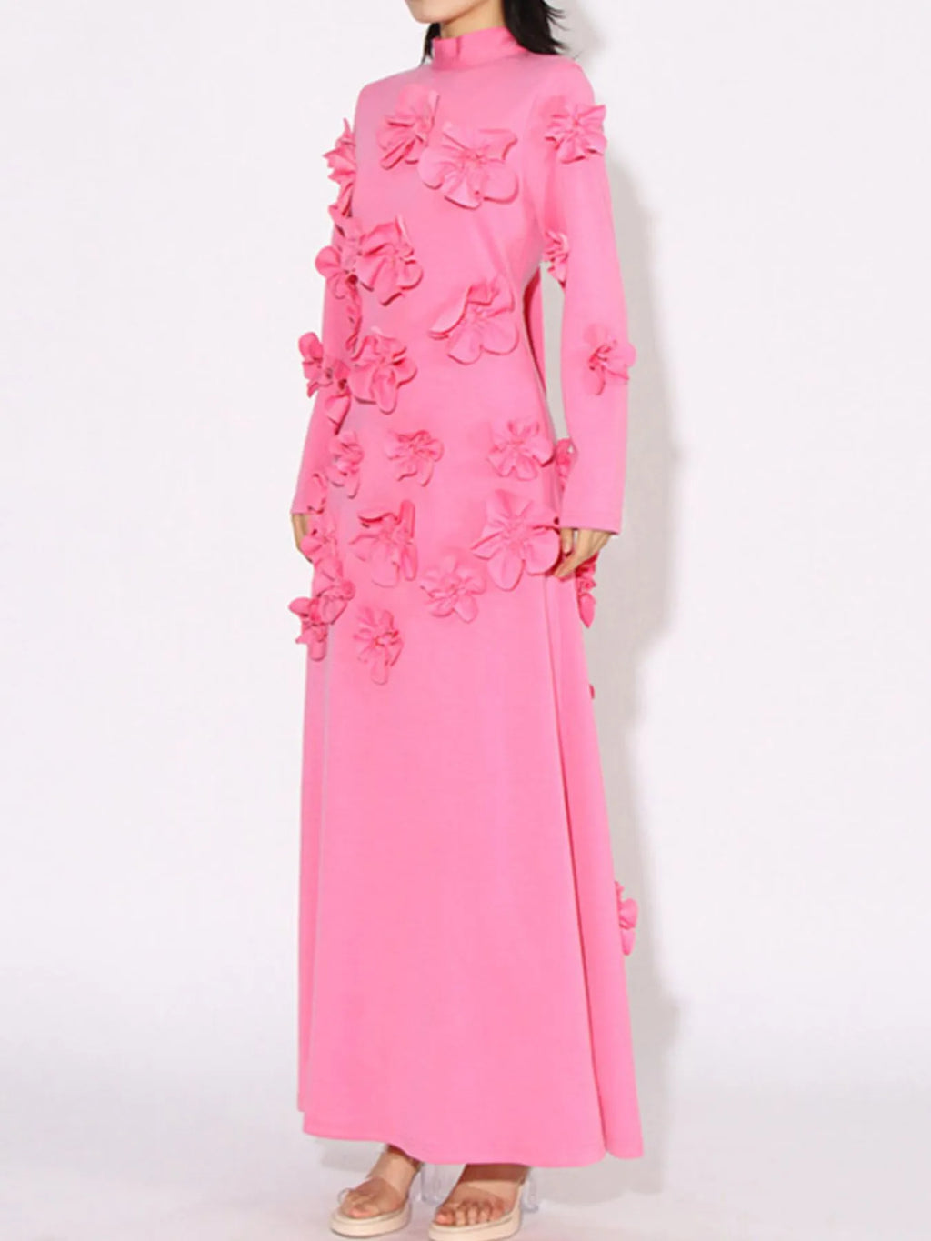 Floral Applique Long Sleeve Maxi Dress