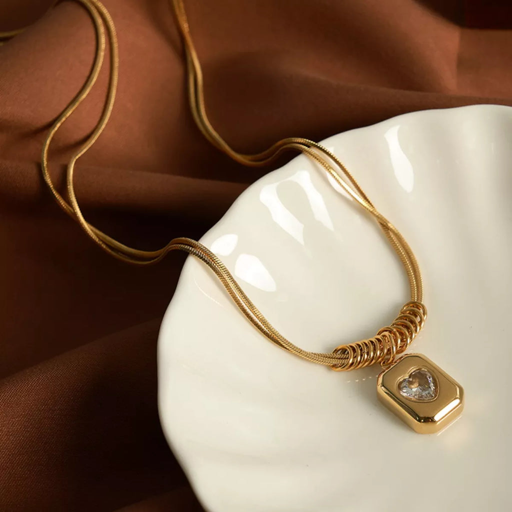 18K Gold-Plated Zircon Heart Necklace