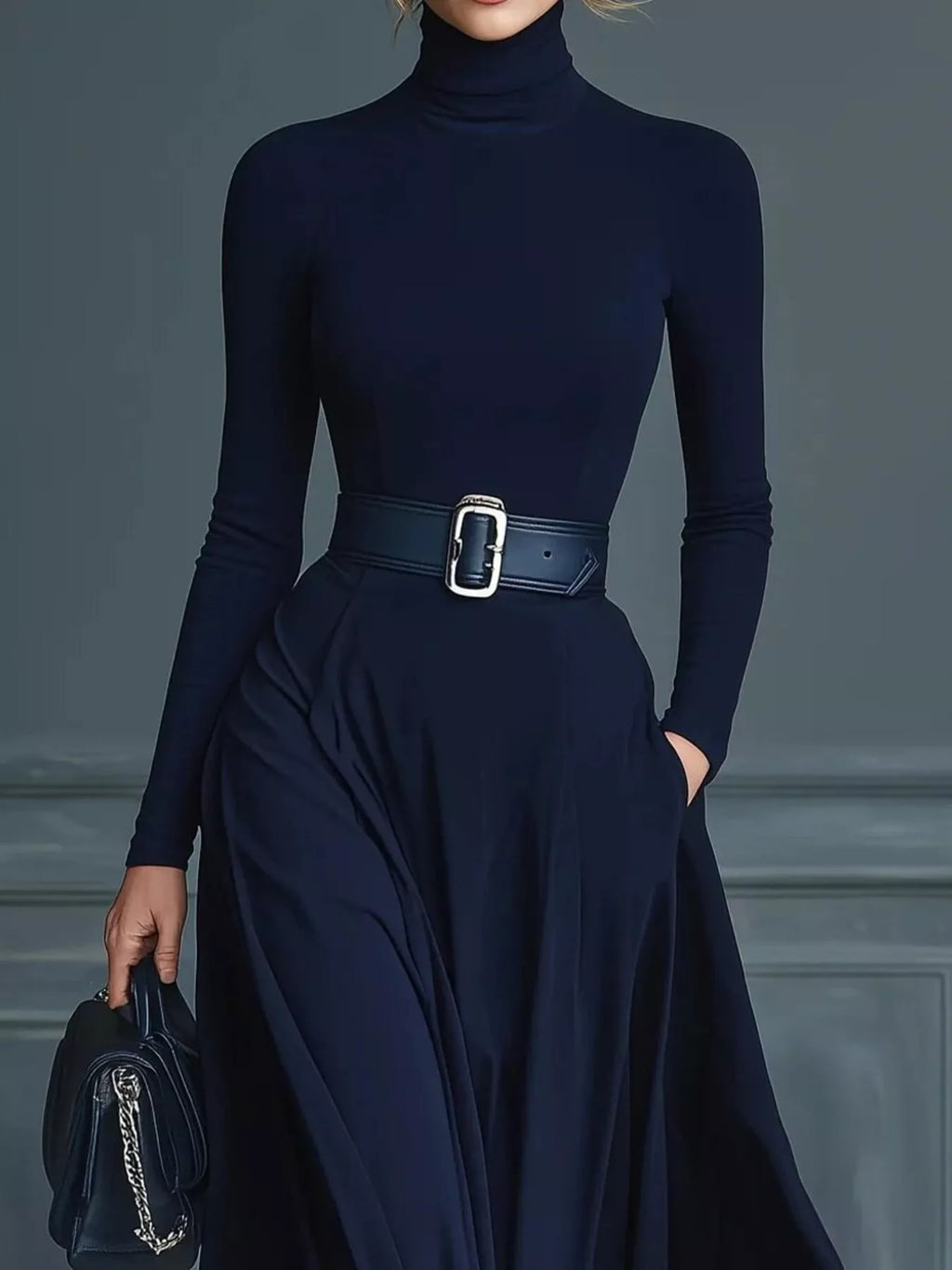 Turtleneck Long Sleeve Maxi Dress