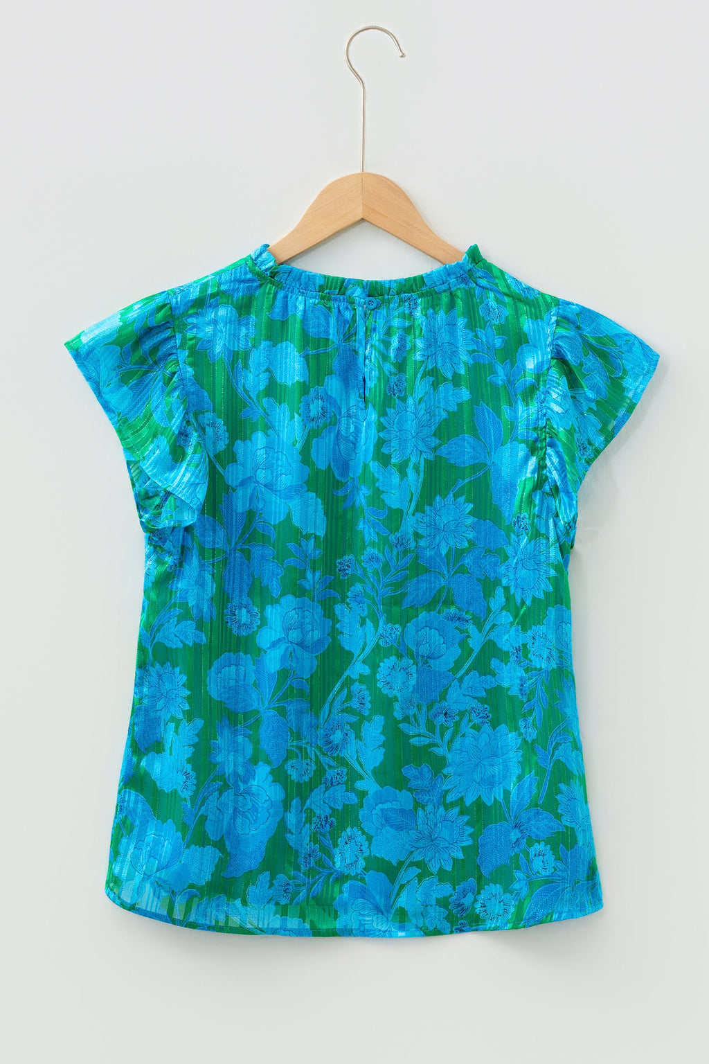 Floral Ruffle Sleeve Keyhole Back Blouse