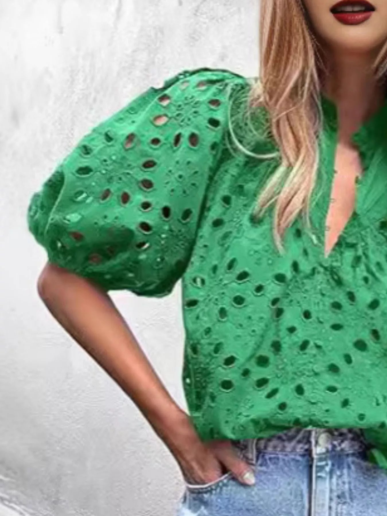 Eyelet Embroidered Puff Sleeve Blouse