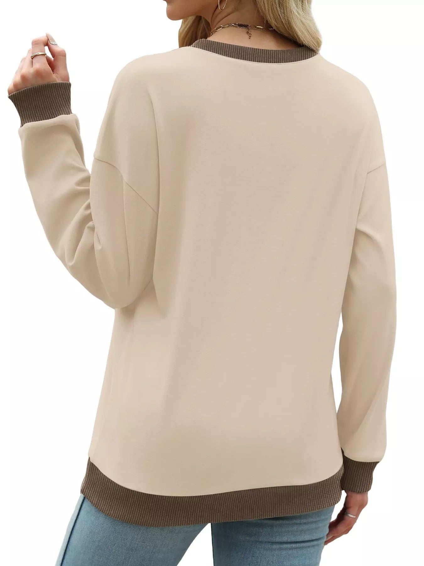 Contrast Trim Crew Neck Casual Sweatshirt