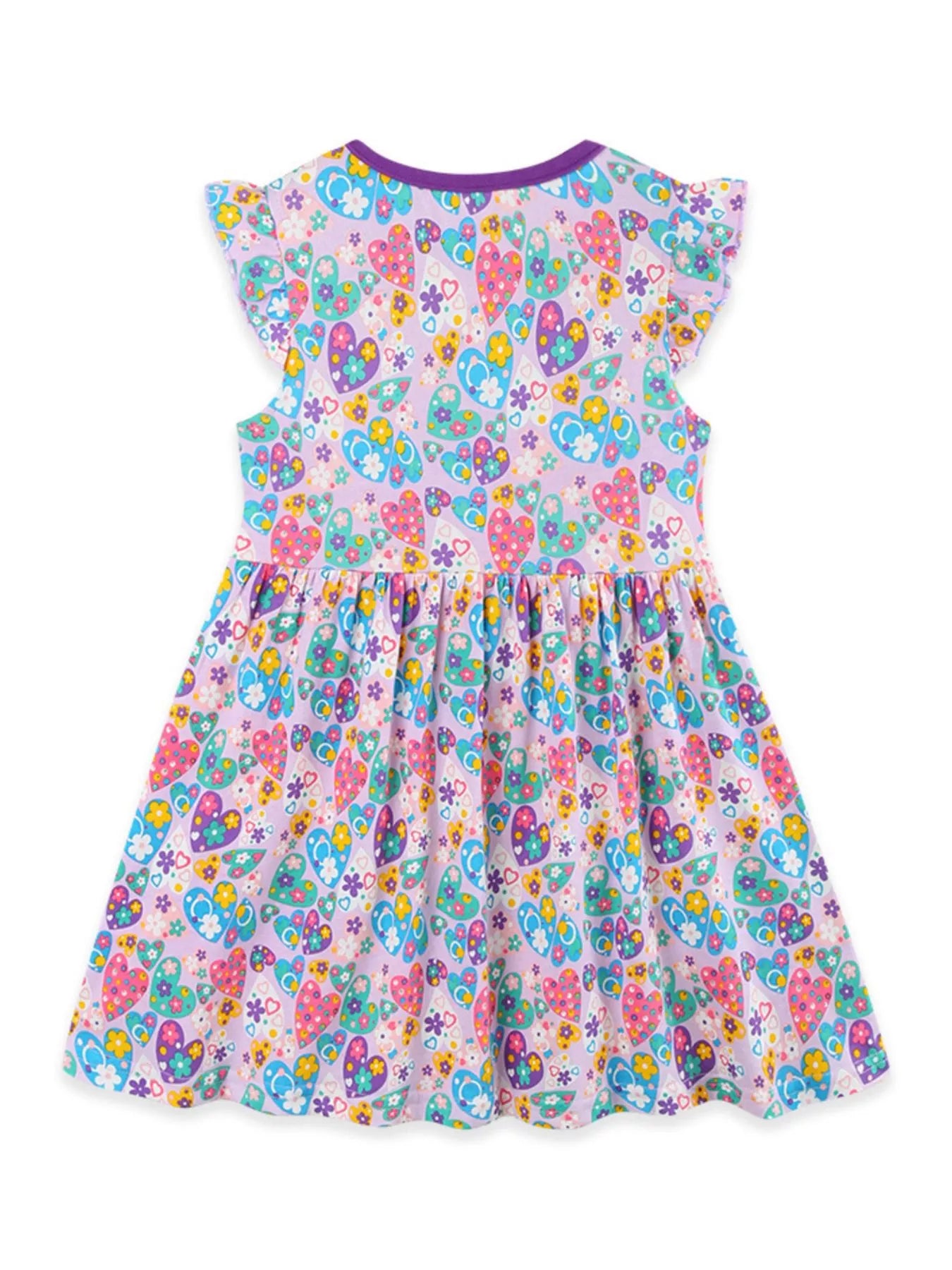 Children's Butterfly & Heart Print Pocket Ruffle Sleeve Dress