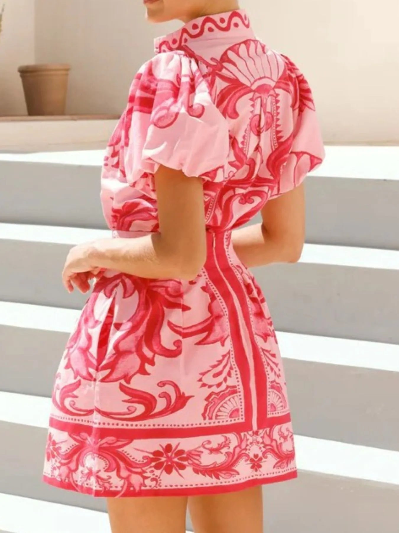 Puff Sleeve Printed Top and Zip Back Skirt Set