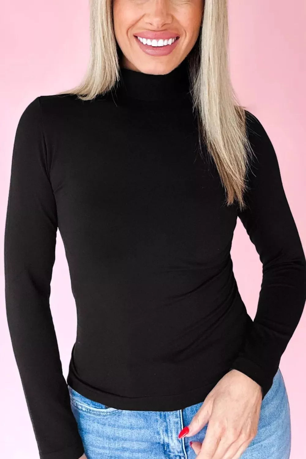 Slim Fit High Neck Long Sleeve Basic Top