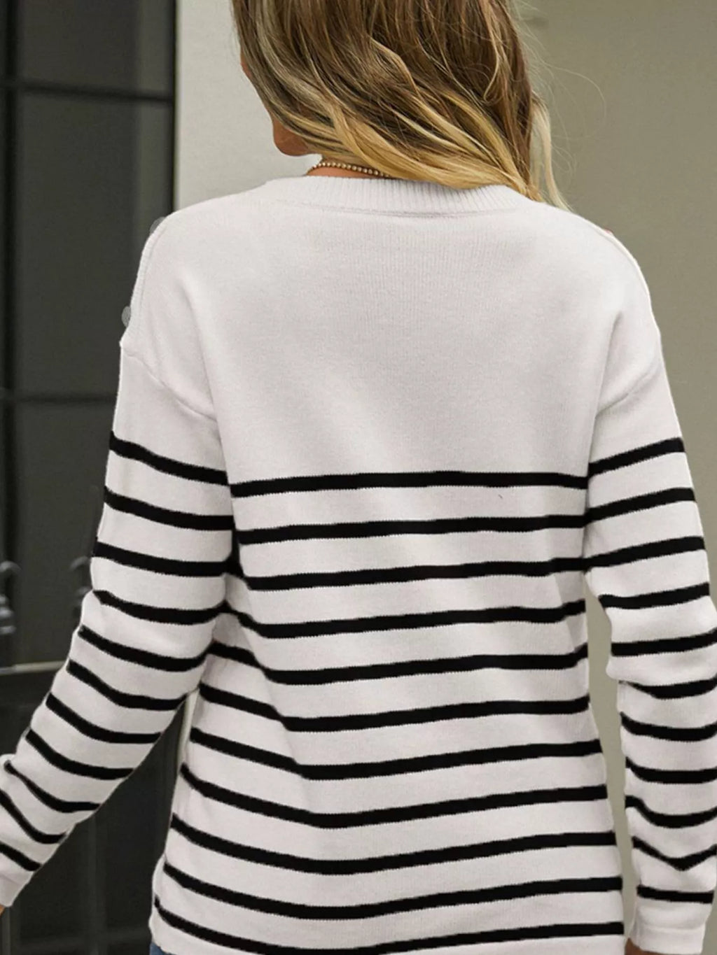 Nautical Striped Button Shoulder Knit Top