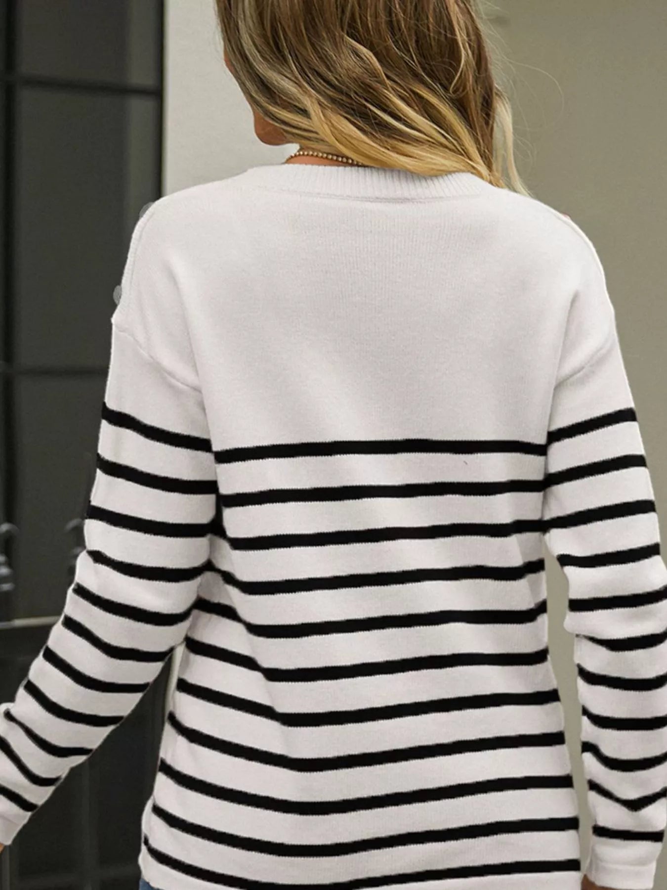 Nautical Striped Button Shoulder Knit Top