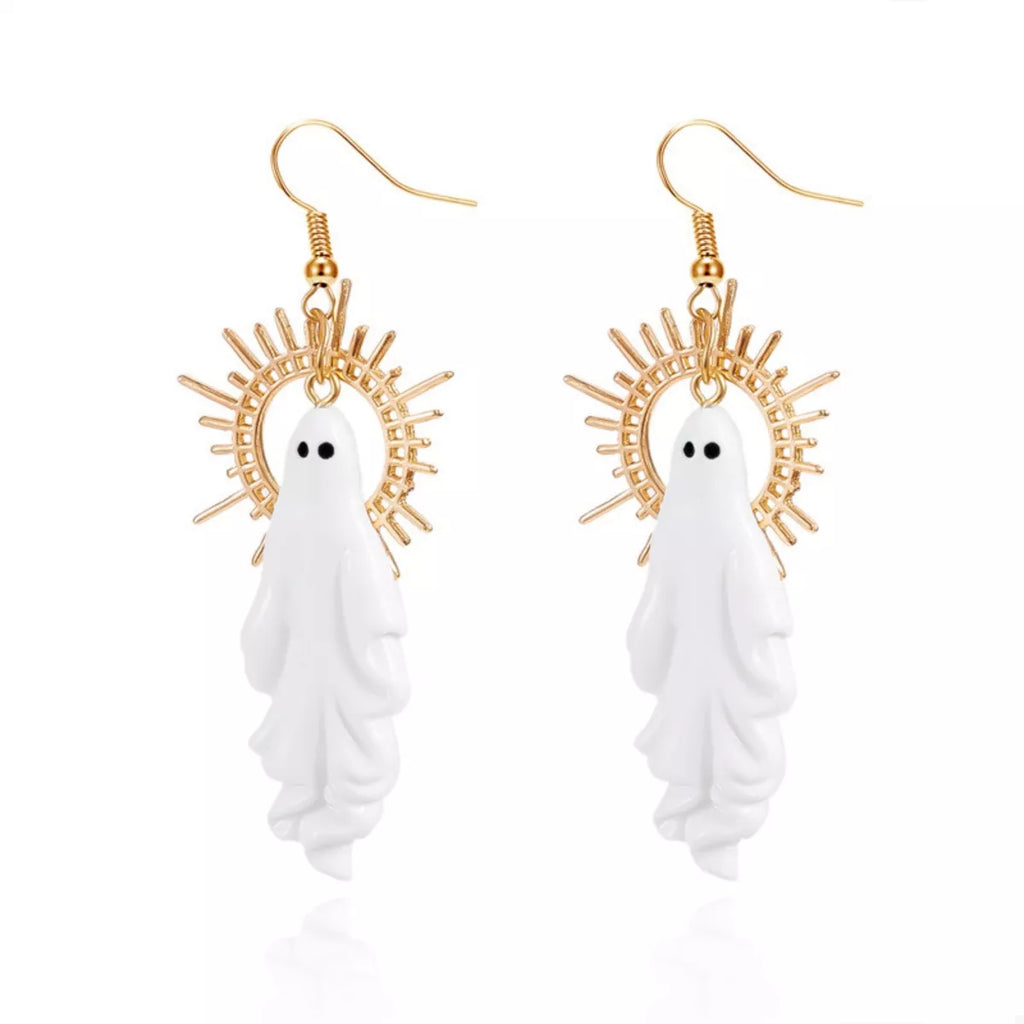 Halloween Sunburst Ghost Drop Earrings