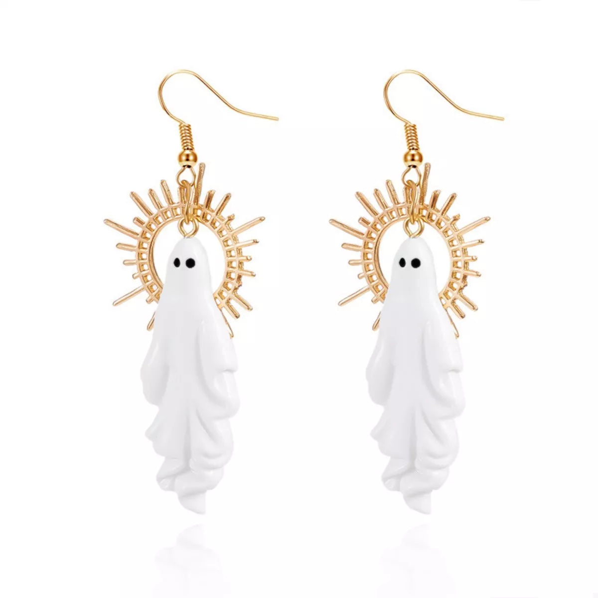 Halloween Sunburst Ghost Drop Earrings