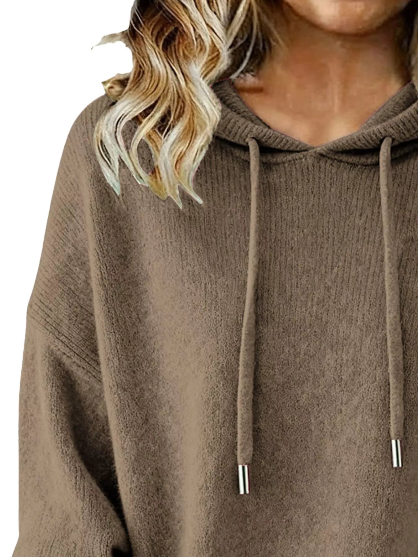 Drawstring Long Sleeve Hooded Sweater