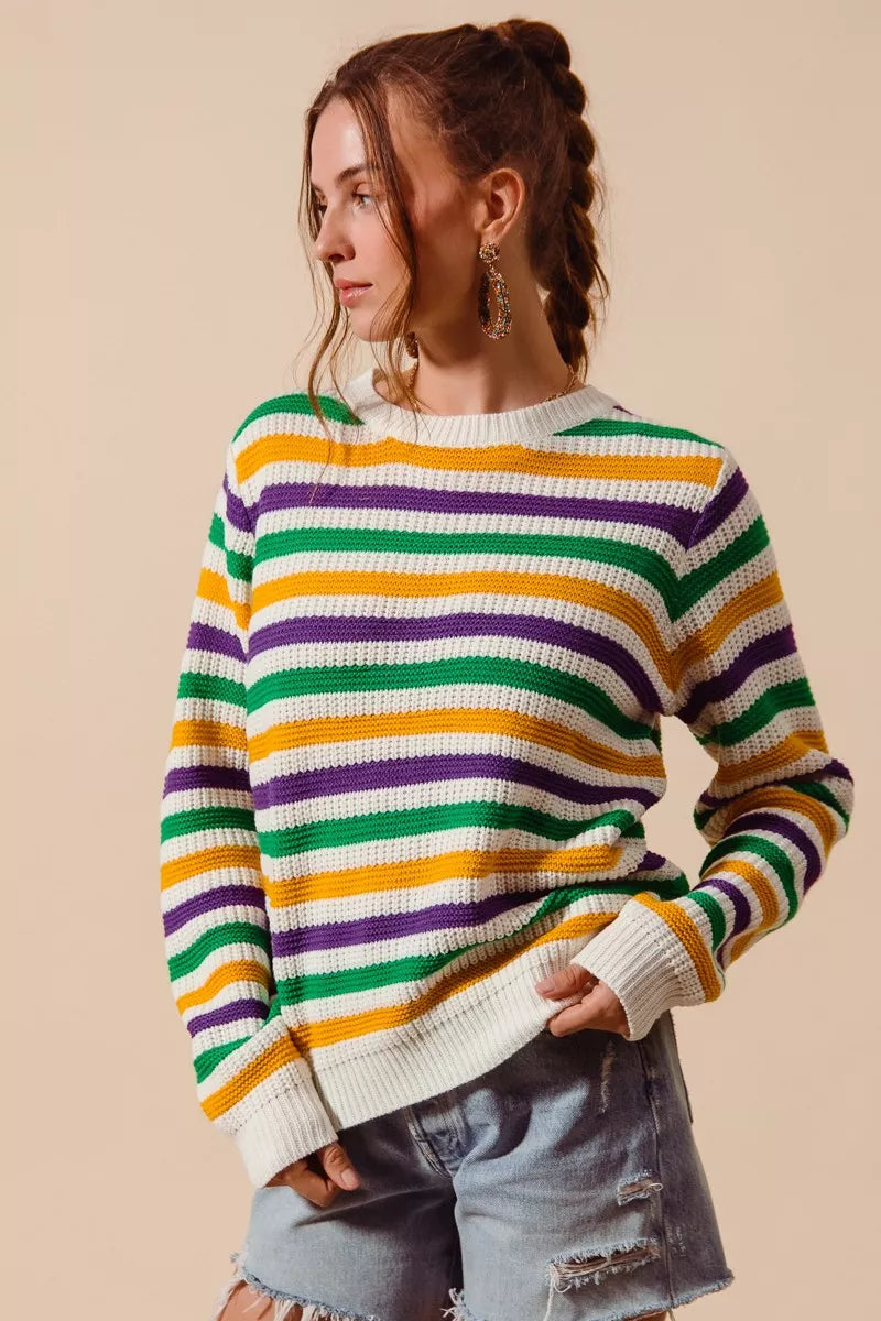 SO ME Mardi Gras Color Stripe Knit Sweater Top