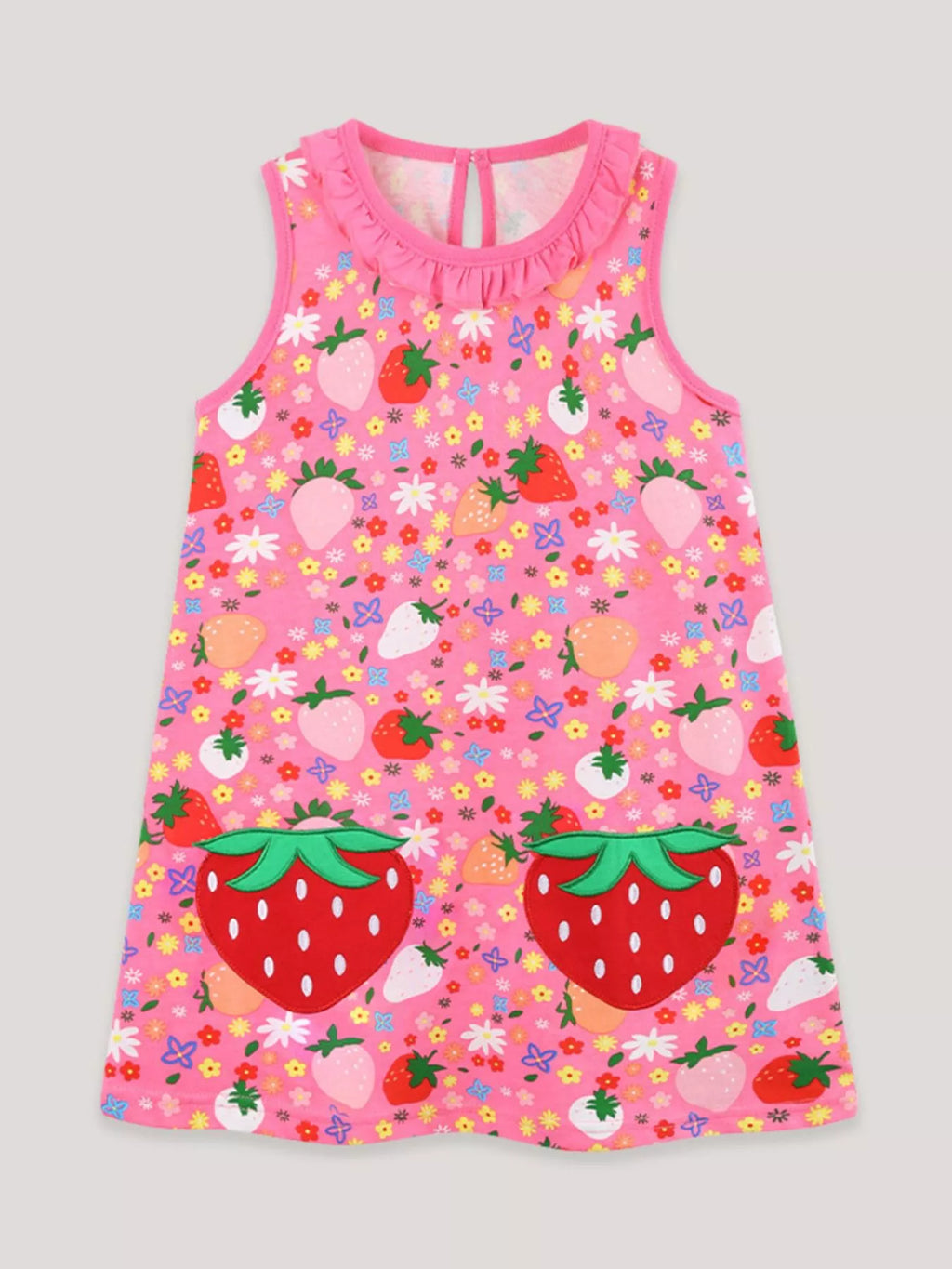 Children's Embroidered Strawberry Print Sleeveless Dress