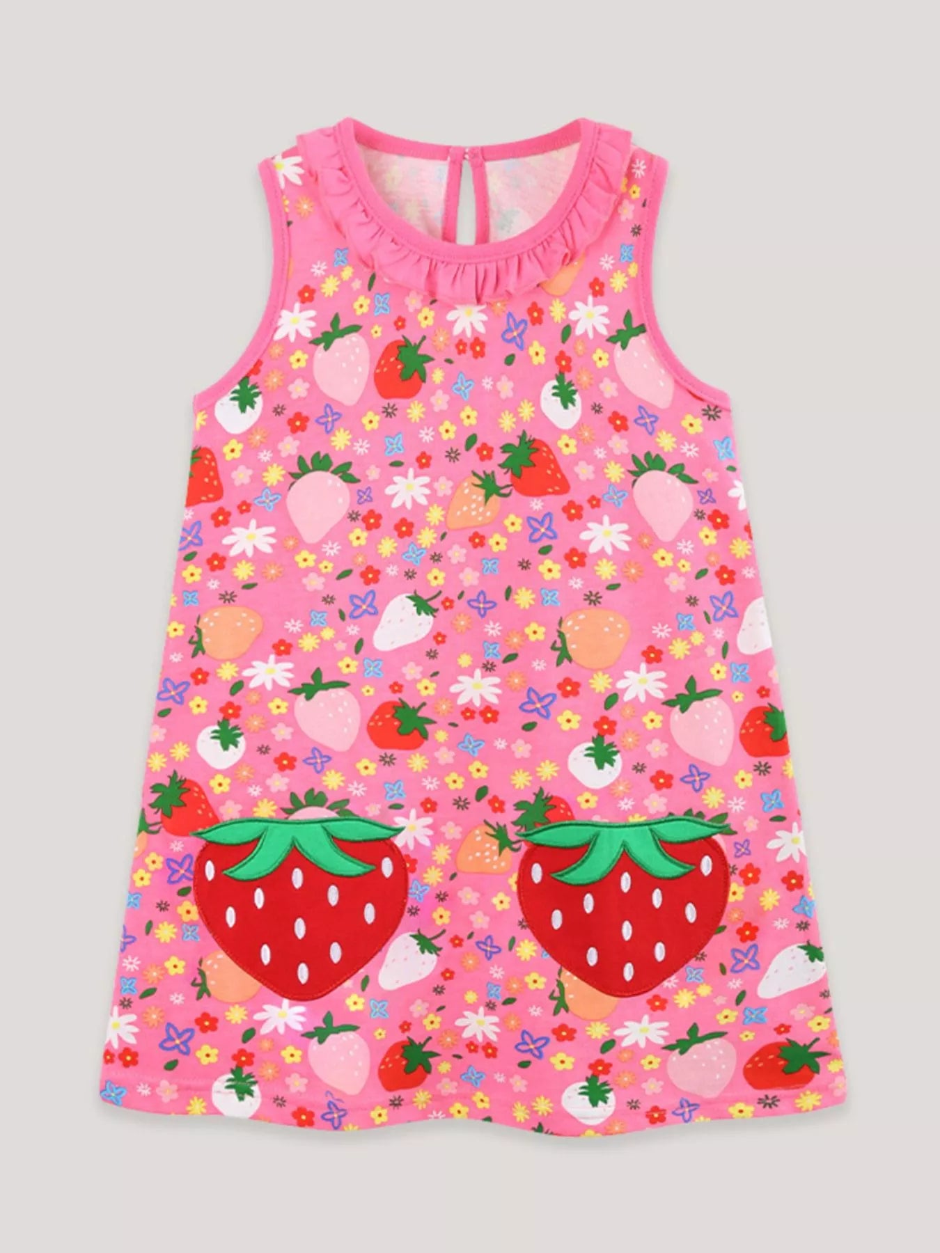 Children's Embroidered Strawberry Print Sleeveless Dress