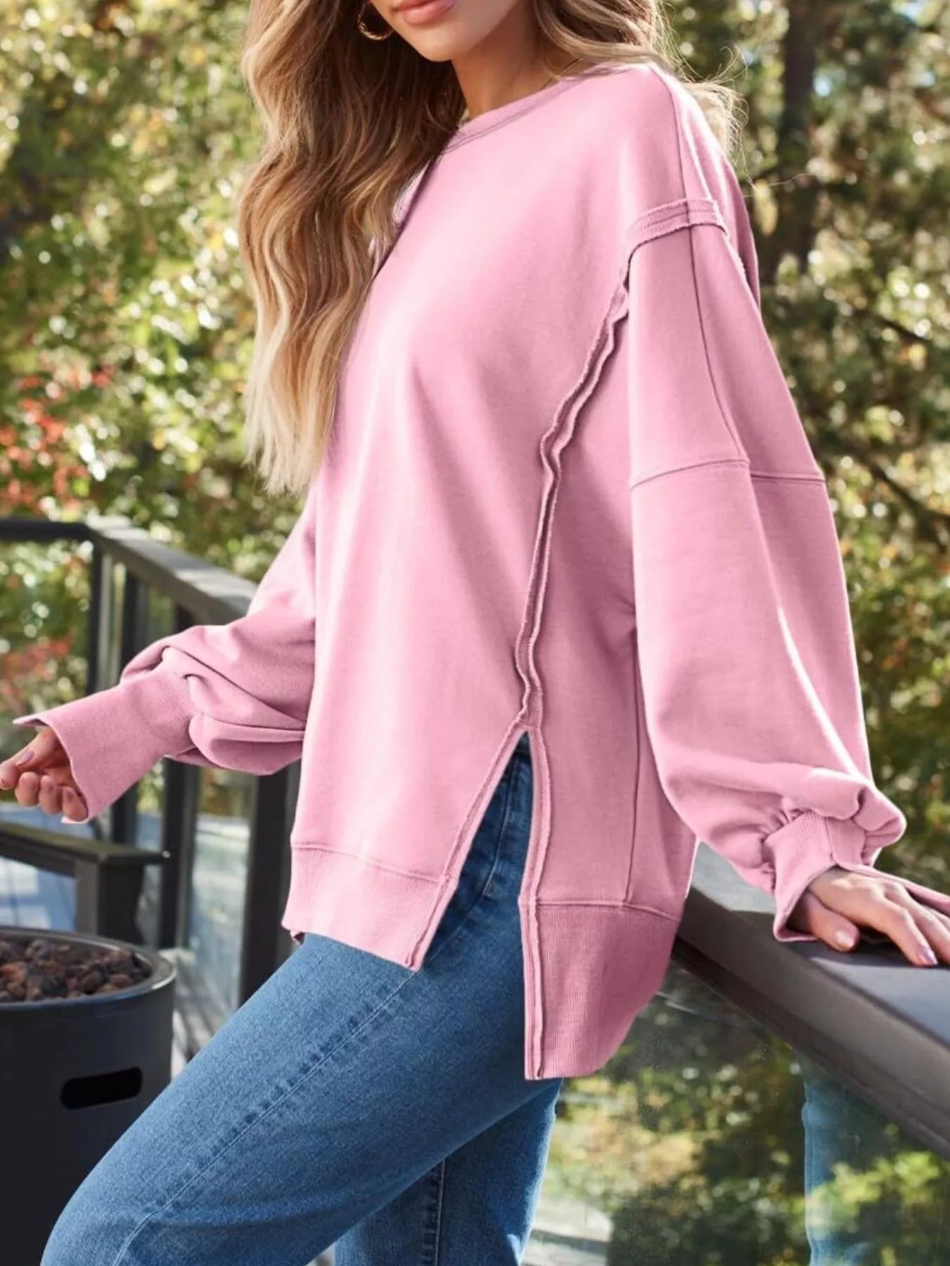 Side Slit Long Sleeve Oversized Sweatshirt