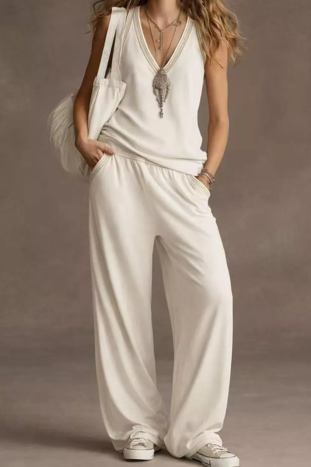 V-Neck Tank and Wide Leg Pants Set